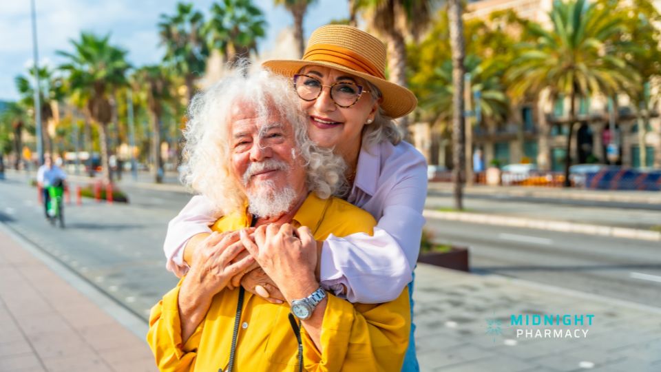 Elderly couple having fun on vacation